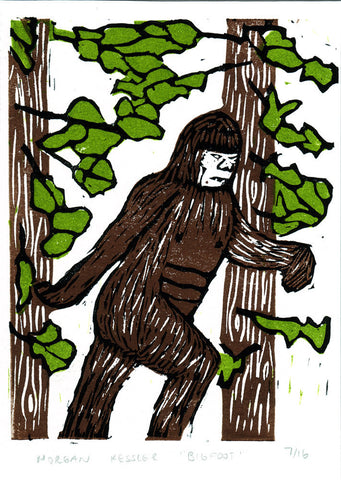 Bigfoot Linocut - 3 plate color